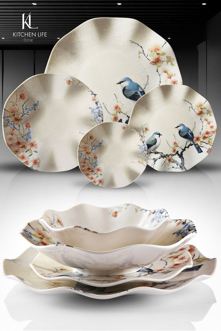 Service de table en porcelaine 6 personnes 24 pièces – Design inspiré des oiseaux de paradis