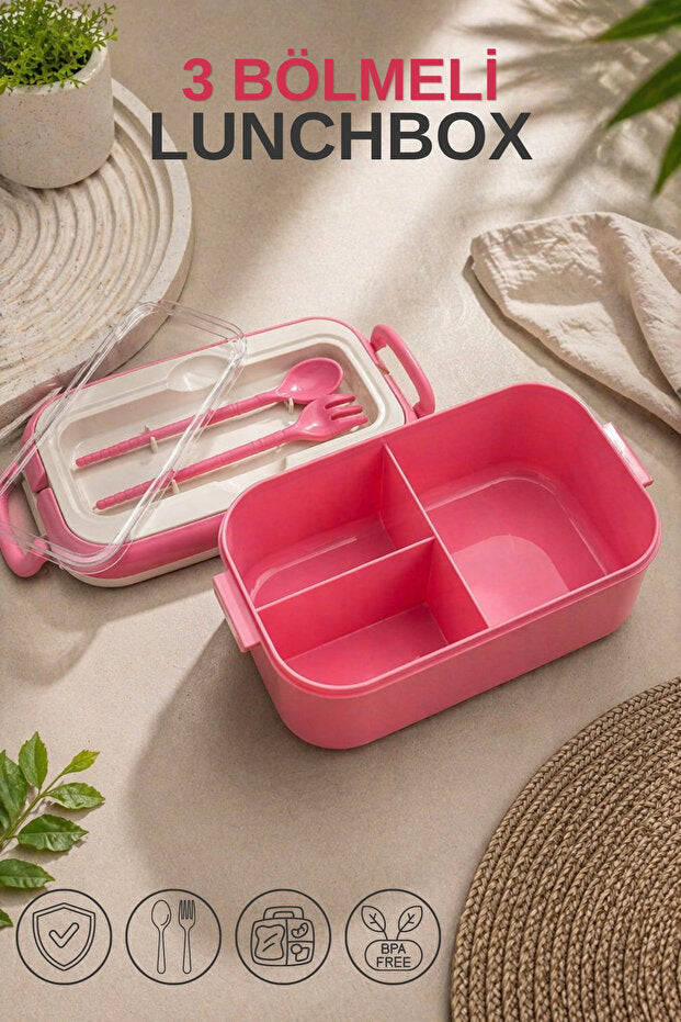 Lunch Box Compartimentée avec Cuillère et Fourchette – 3 Compartiments