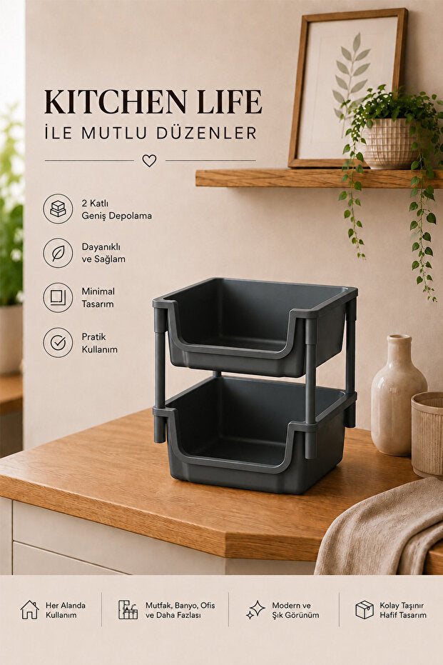 Étagère de Rangement 2 Niveaux Multifonction pour Cuisine, Salle de Bain et Jouets
