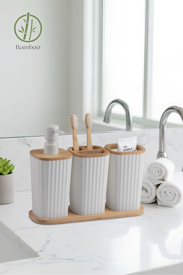 Set Organisateur 3 Bols avec Support en Bambou