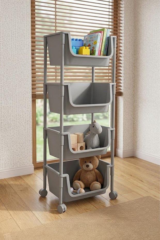 Étagère de Rangement 4 Niveaux à Roulettes