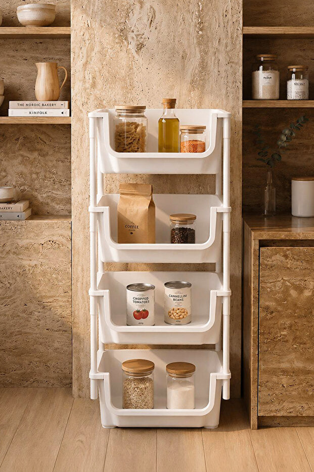 Étagère de Rangement 4 Niveaux Multifonction