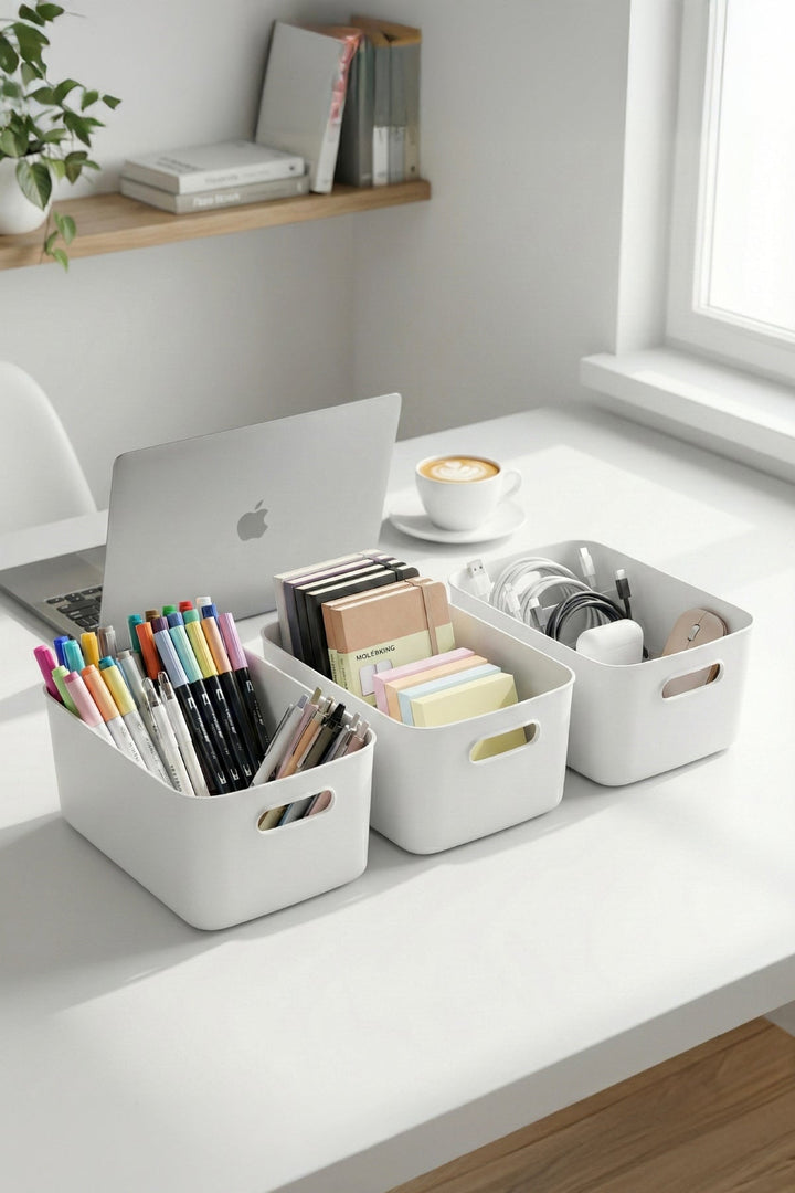 Lot de 3 paniers de rangement blancs multifonctions – Organisation maison et bureau