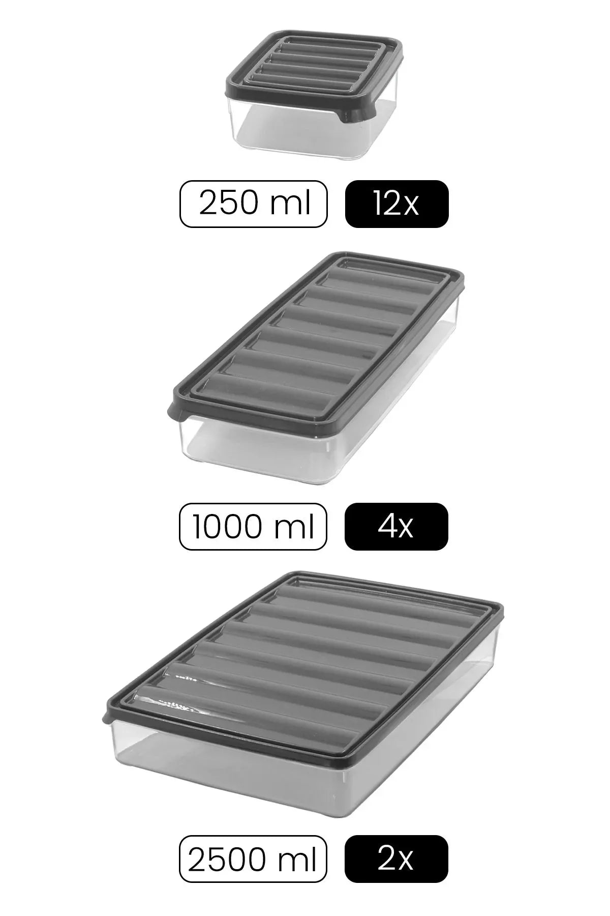 Set de 18 contenants de conservation pour réfrigérateur et micro-ondes – Organisateurs (12 × 250 ml, 4 × 1000 ml, 2 × 2500 ml) - Justyol