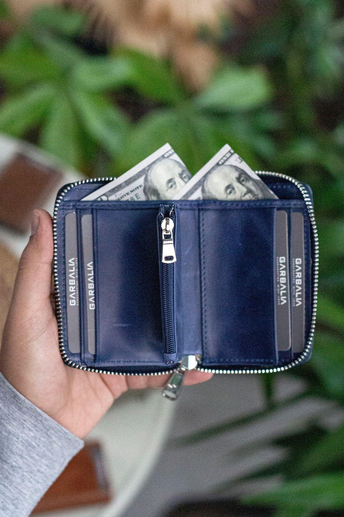 Portefeuille unisexe en cuir véritable Crazy Leather zippé avec porte-monnaie – Taba Sydney - Justyol