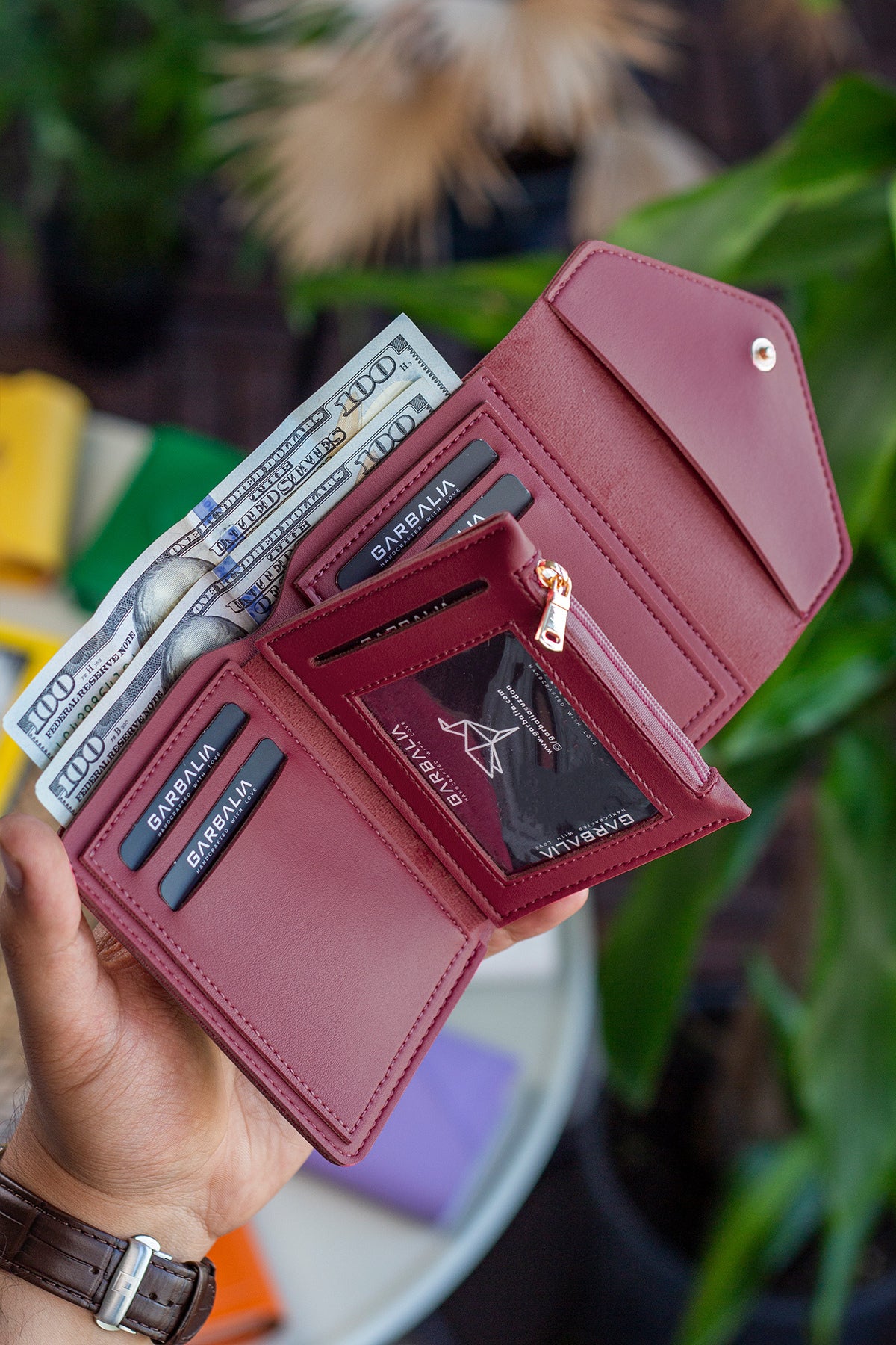 Portefeuille Femme Mini Violet Prune en Cuir Vegan avec Porte-Monnaie et Multi-Compartiments Cartes