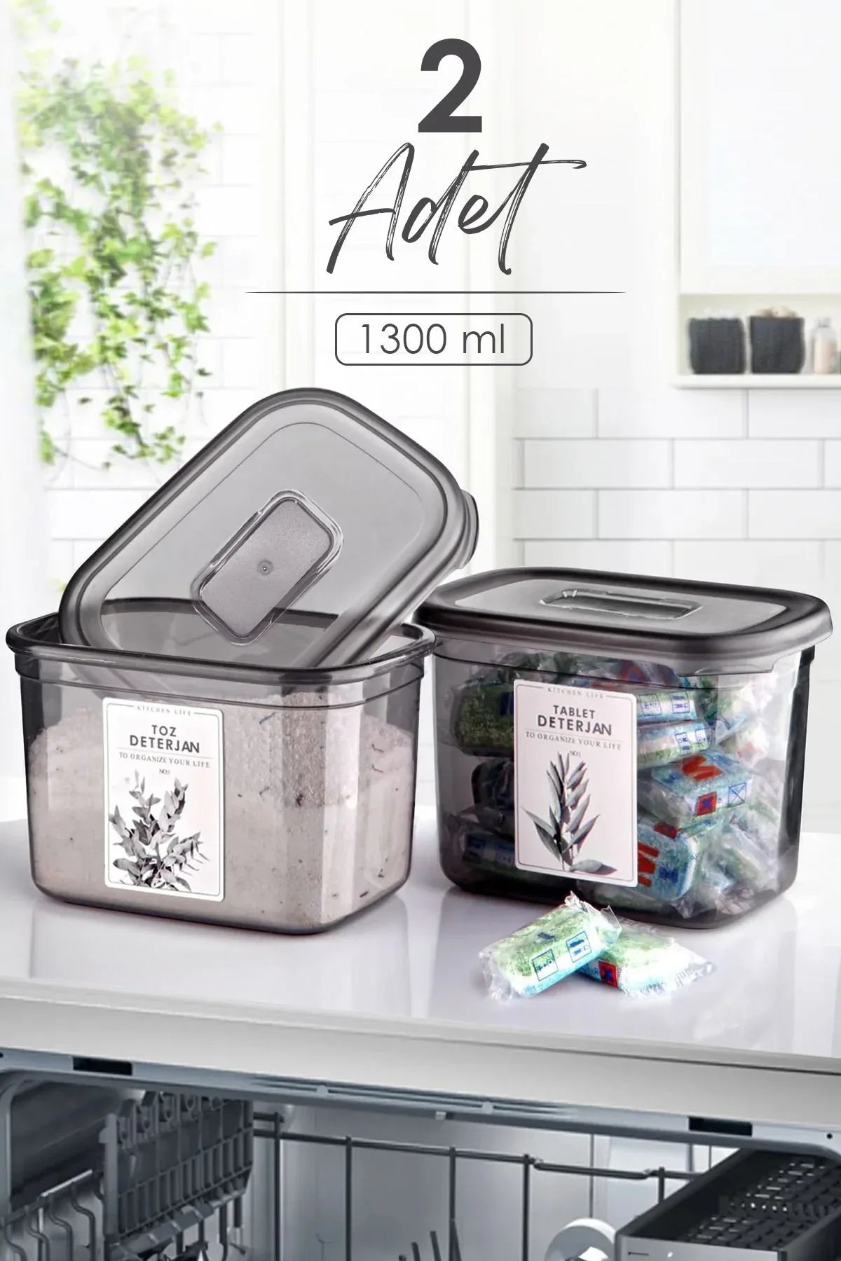 Set de 2 contenants rectangulaires pour détergent 1300 ml - Justyol