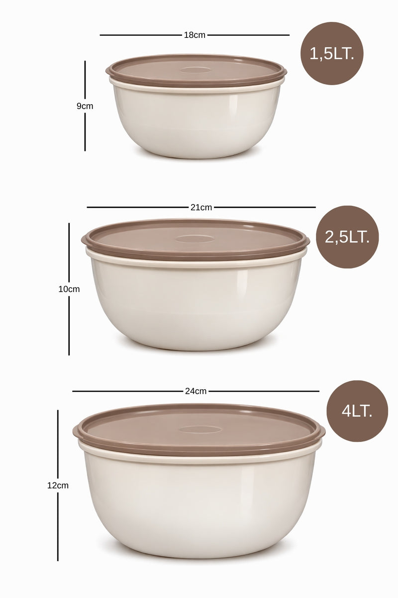 Set de 3 Boîtes de Conservation Rondes – 1,5 L + 2,5 L + 4 L