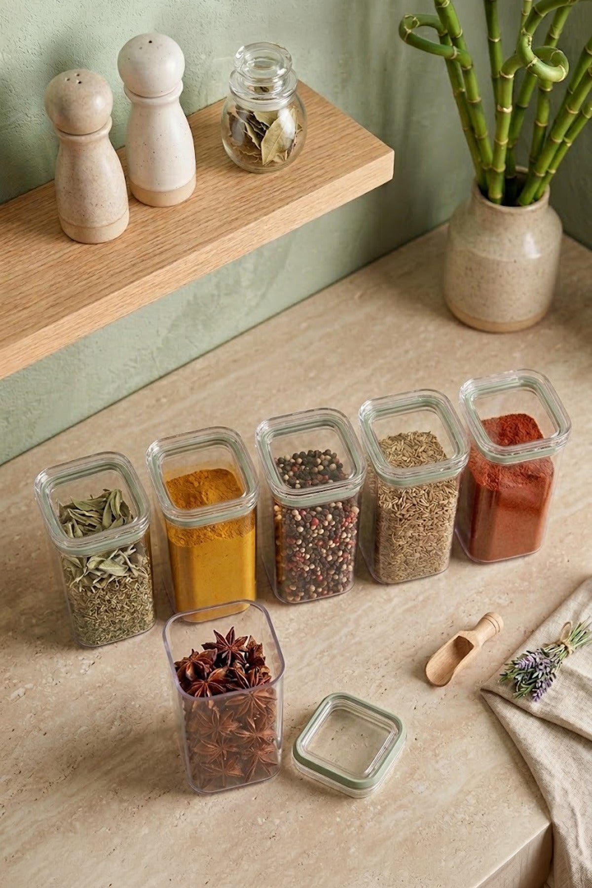 Kitchen Life Set 6 Pots à Épices Hermétiques 300 ml