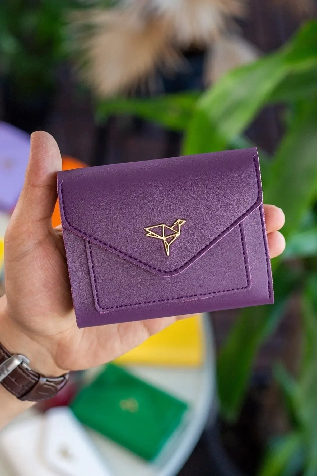 Portefeuille Femme Mini Violet Prune en Cuir Vegan avec Porte-Monnaie et Multi-Compartiments Cartes - Justyol