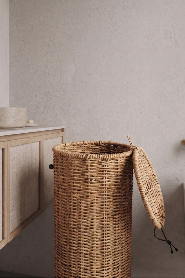 Porte-Papier Toilette avec Réserve et Couvercle Effet Rotin