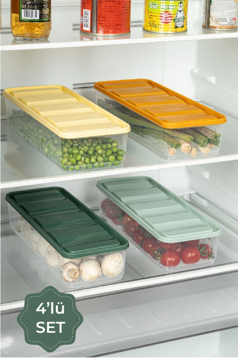 Lot de 4 organiseurs de réfrigérateur Bella 1,65 L avec couvercles colorés – Sans BPA