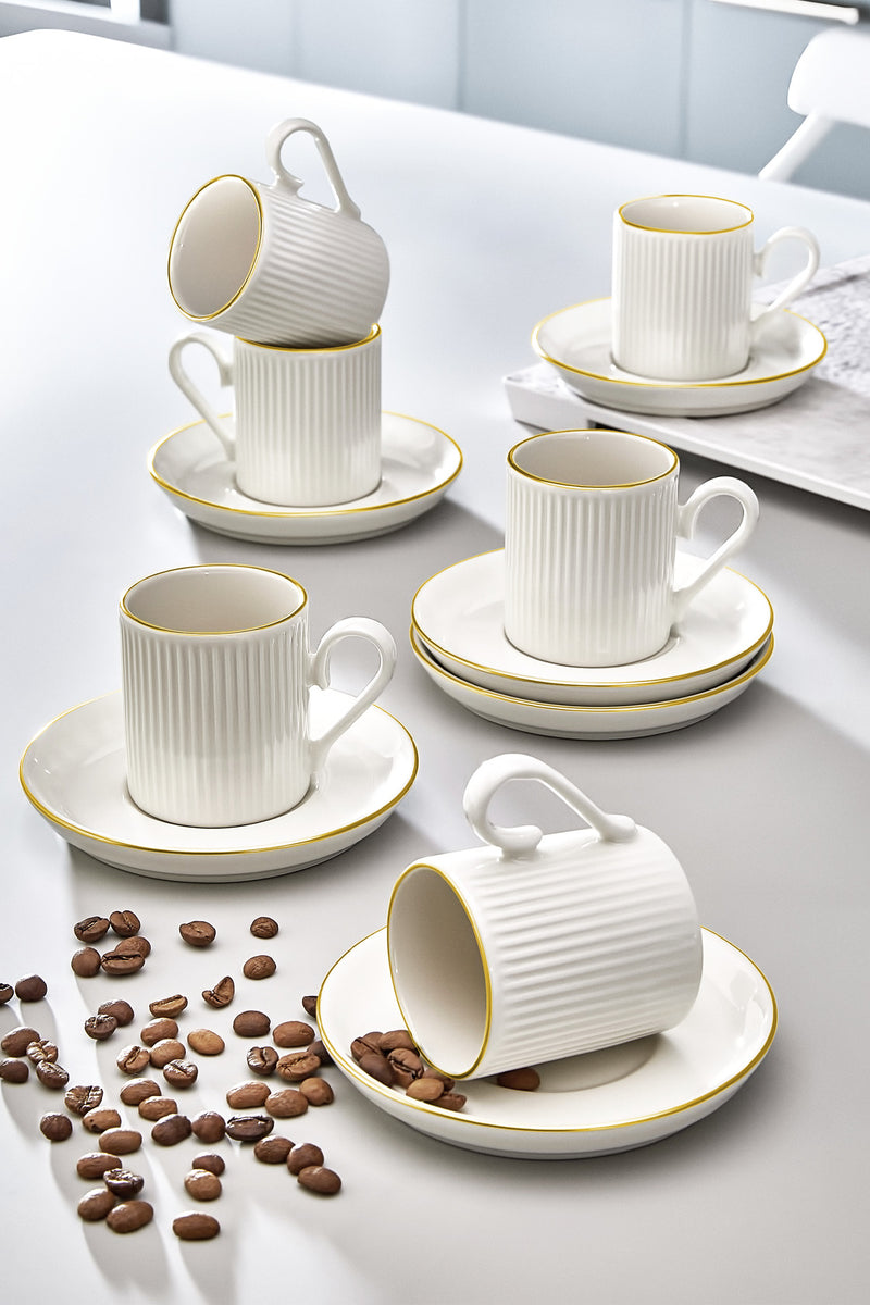 Service à Café Turc 2 Personnes – 2 Tasses en Porcelaine 100 ml avec Soucoupes Dorées