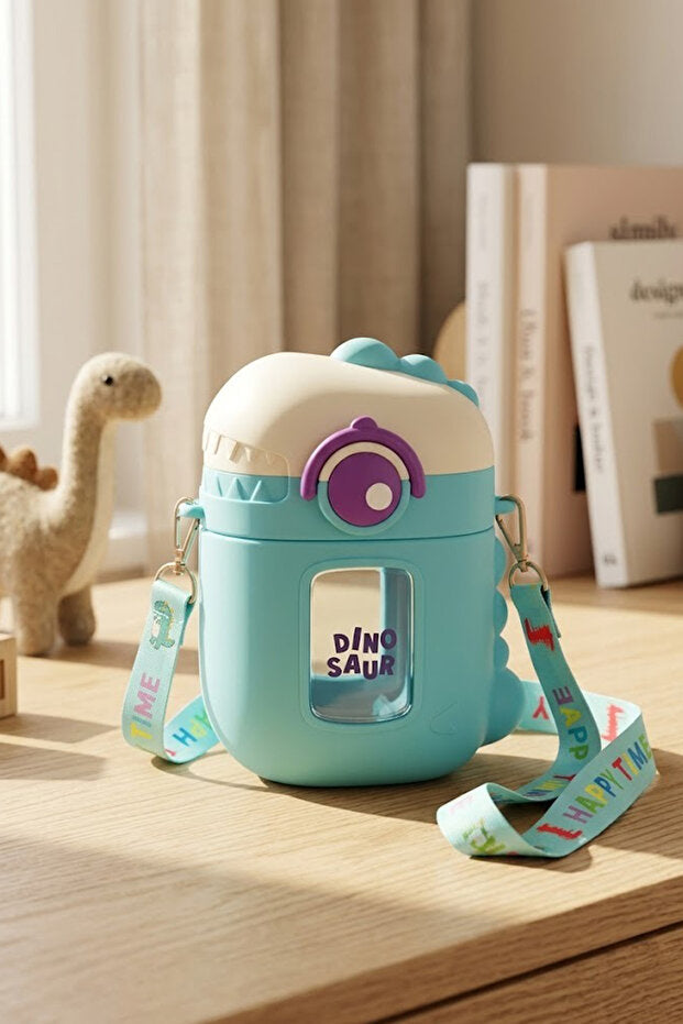 Gourde Enfant 500 ml Dinosaure avec Paille et Housse Silicone