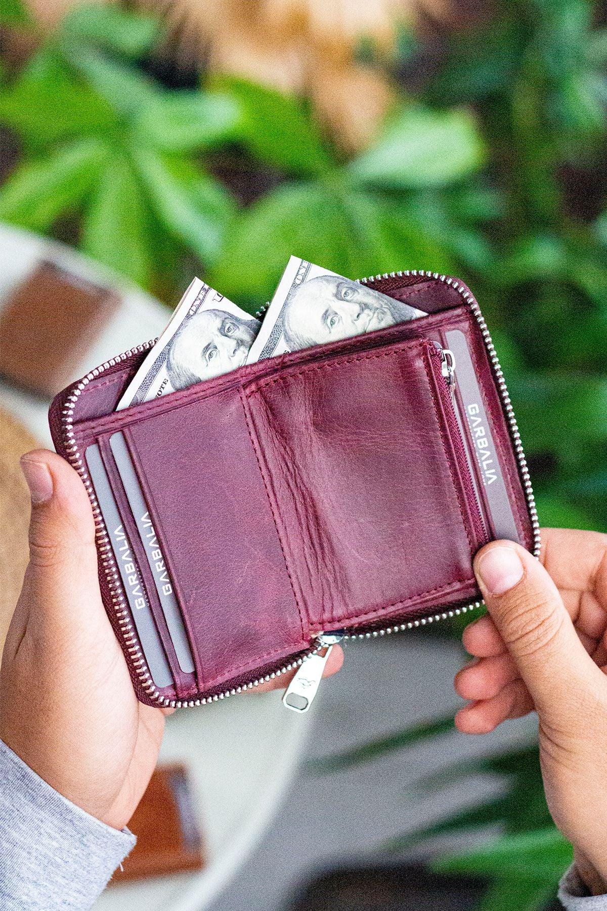 Portefeuille unisexe en cuir véritable Crazy Leather zippé avec porte-monnaie – Taba Sydney - Justyol