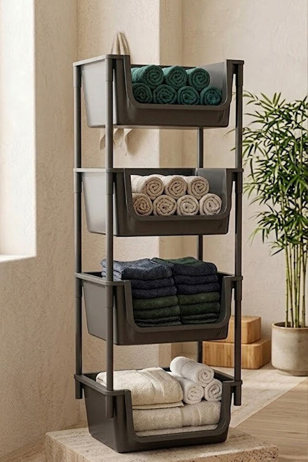 Étagère de Rangement 4 Niveaux Multifonction