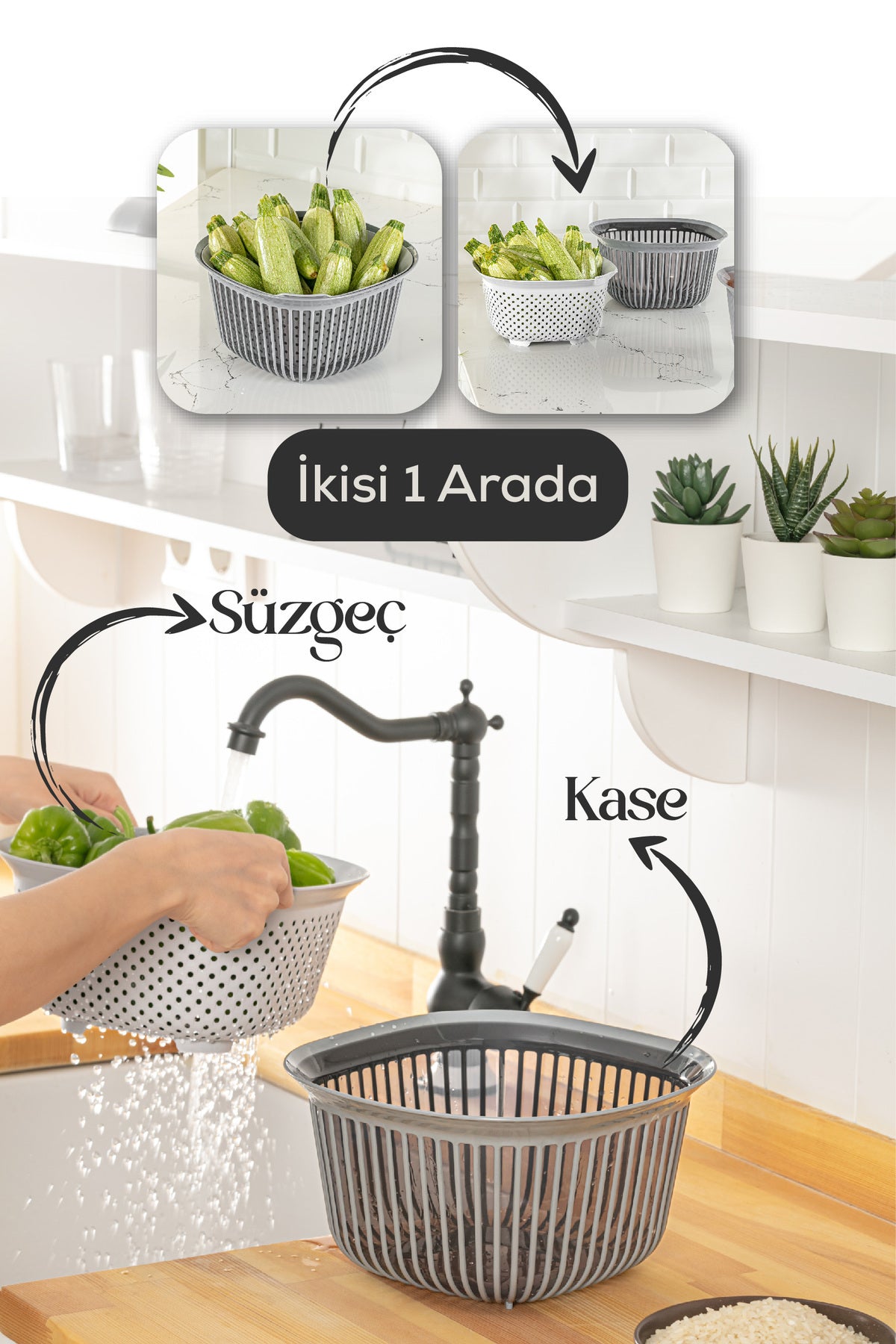 Bol avec passoire intégrée 4 L sans BPA – Design séparable et multifonction pour cuisine