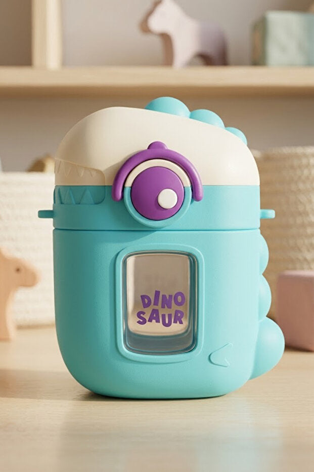 Gourde Enfant 500 ml Dinosaure avec Paille et Housse Silicone