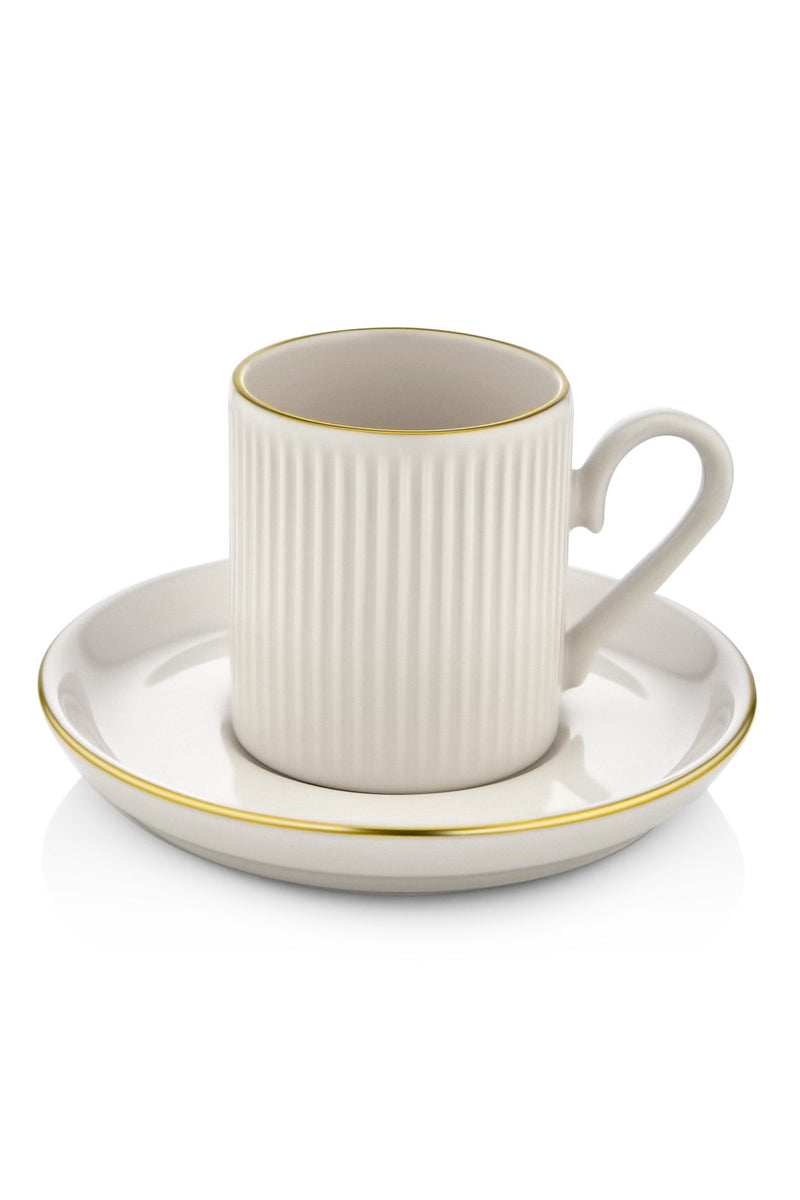 Service à Café Turc 2 Personnes – 2 Tasses en Porcelaine 100 ml avec Soucoupes Dorées