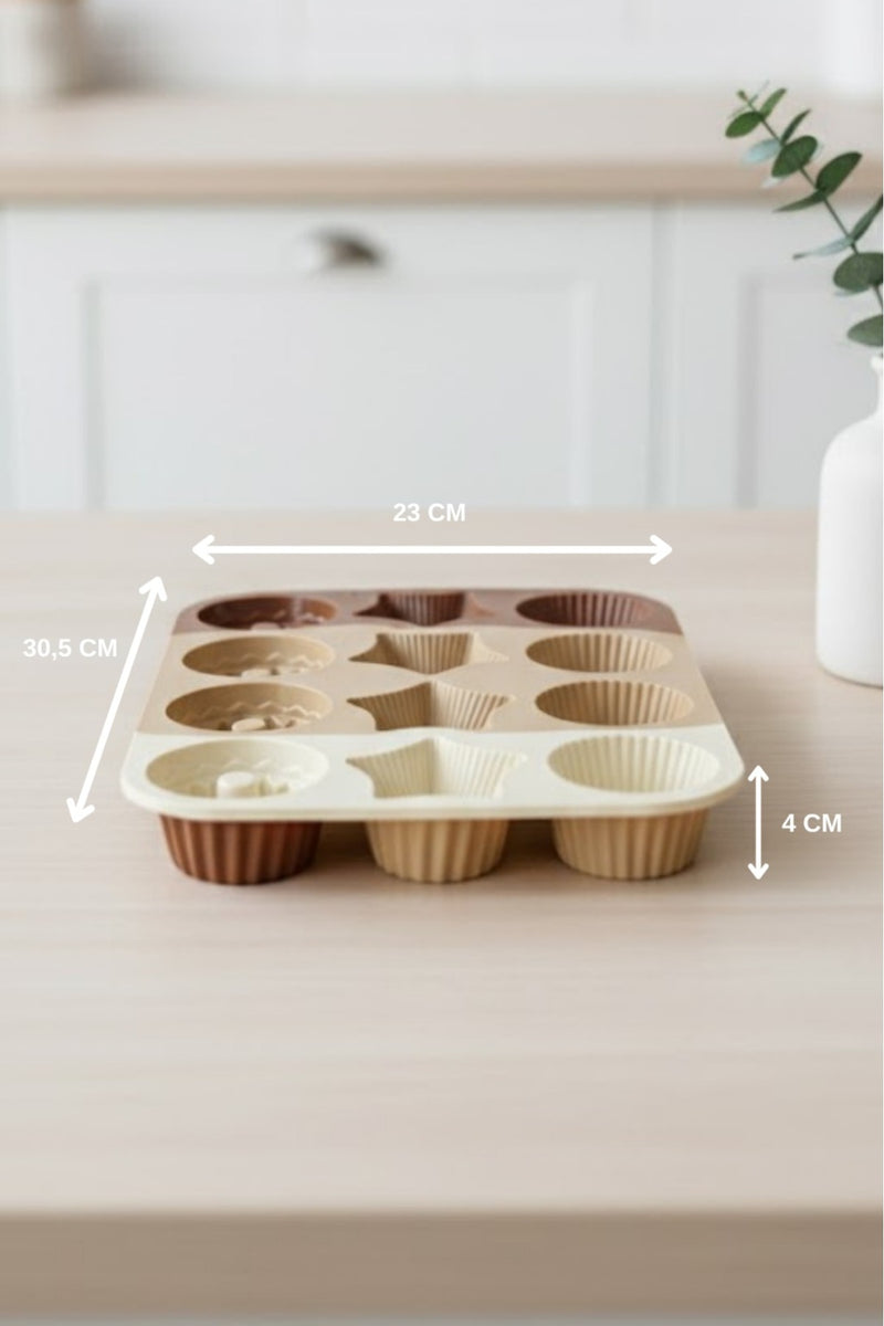 Moule à Cupcakes en Silicone 12 Cavités – Set de Moules pour Gâteaux et Biscuits, Usage Polyvalent