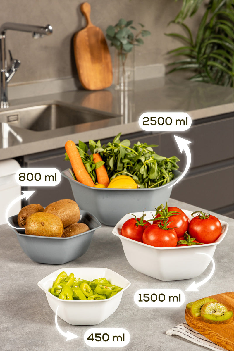 Set de 4 Bols Hexagonaux en Plastique Sans BPA – Multi-Tailles