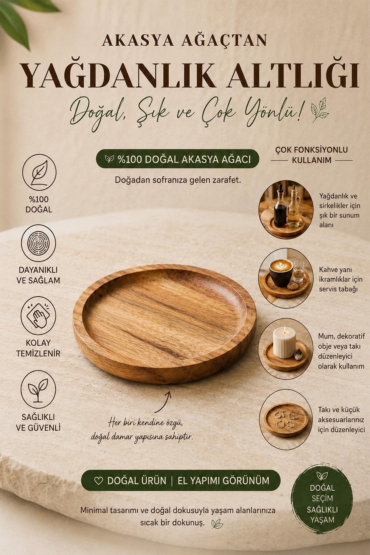 Support rond en bois d'acacia Ø 12 cm pour bouteille d'huile
