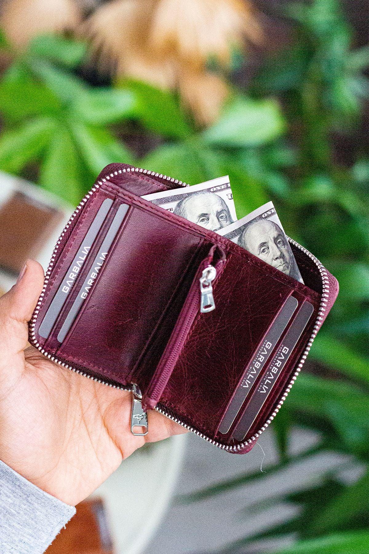 Portefeuille unisexe en cuir véritable Crazy Leather zippé avec porte-monnaie – Taba Sydney - Justyol
