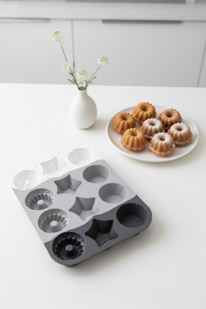 Moule à Cupcakes en Silicone 12 Cavités – Set de Moules pour Gâteaux et Biscuits, Usage Polyvalent