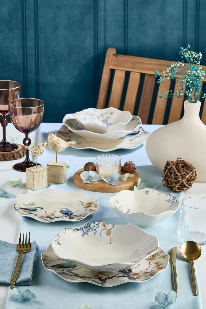 Service de table en porcelaine 6 personnes 24 pièces – Design inspiré des oiseaux de paradis