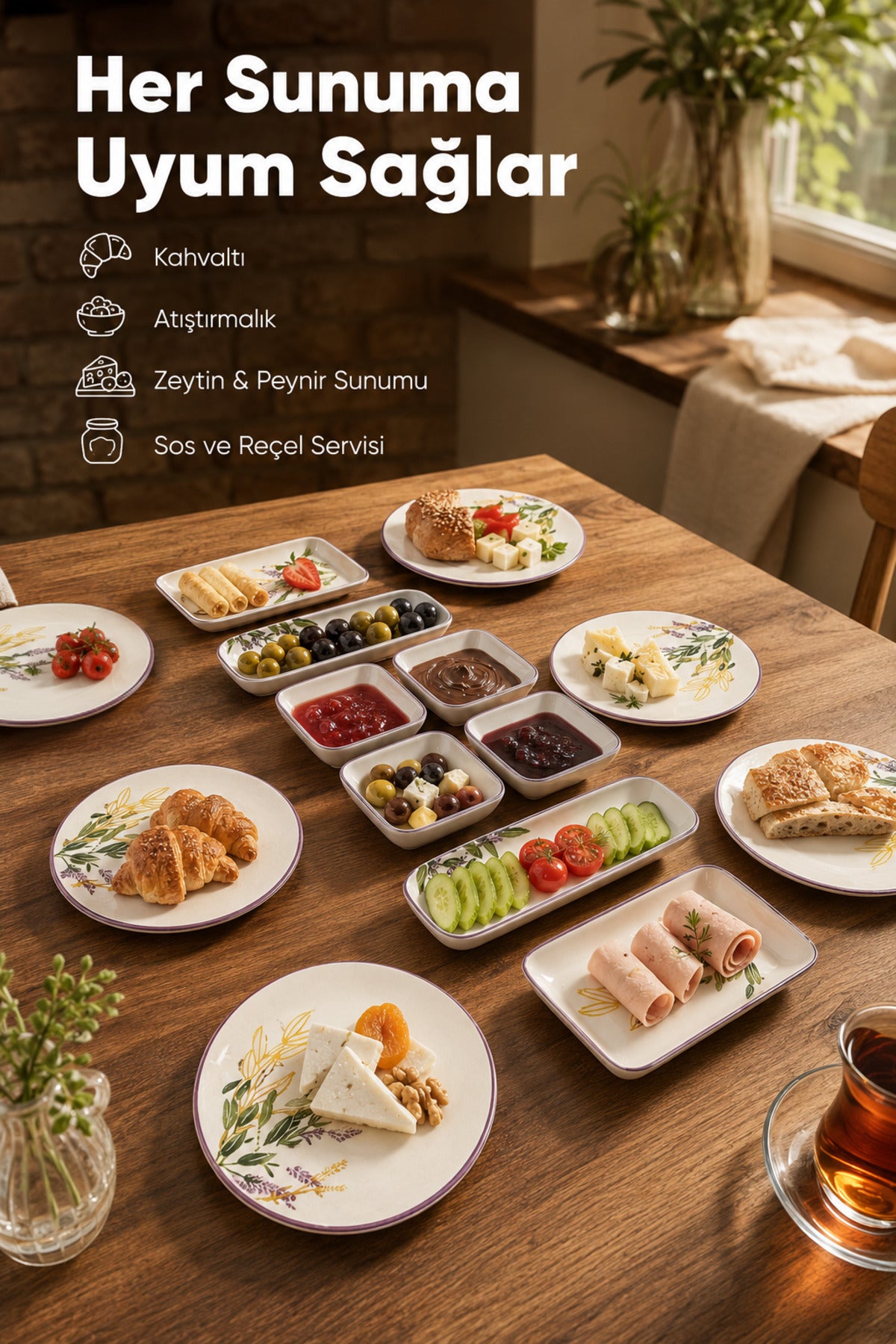 Service Petit-Déjeuner en Céramique 14 Pièces pour 6 Personnes Motif Lavande