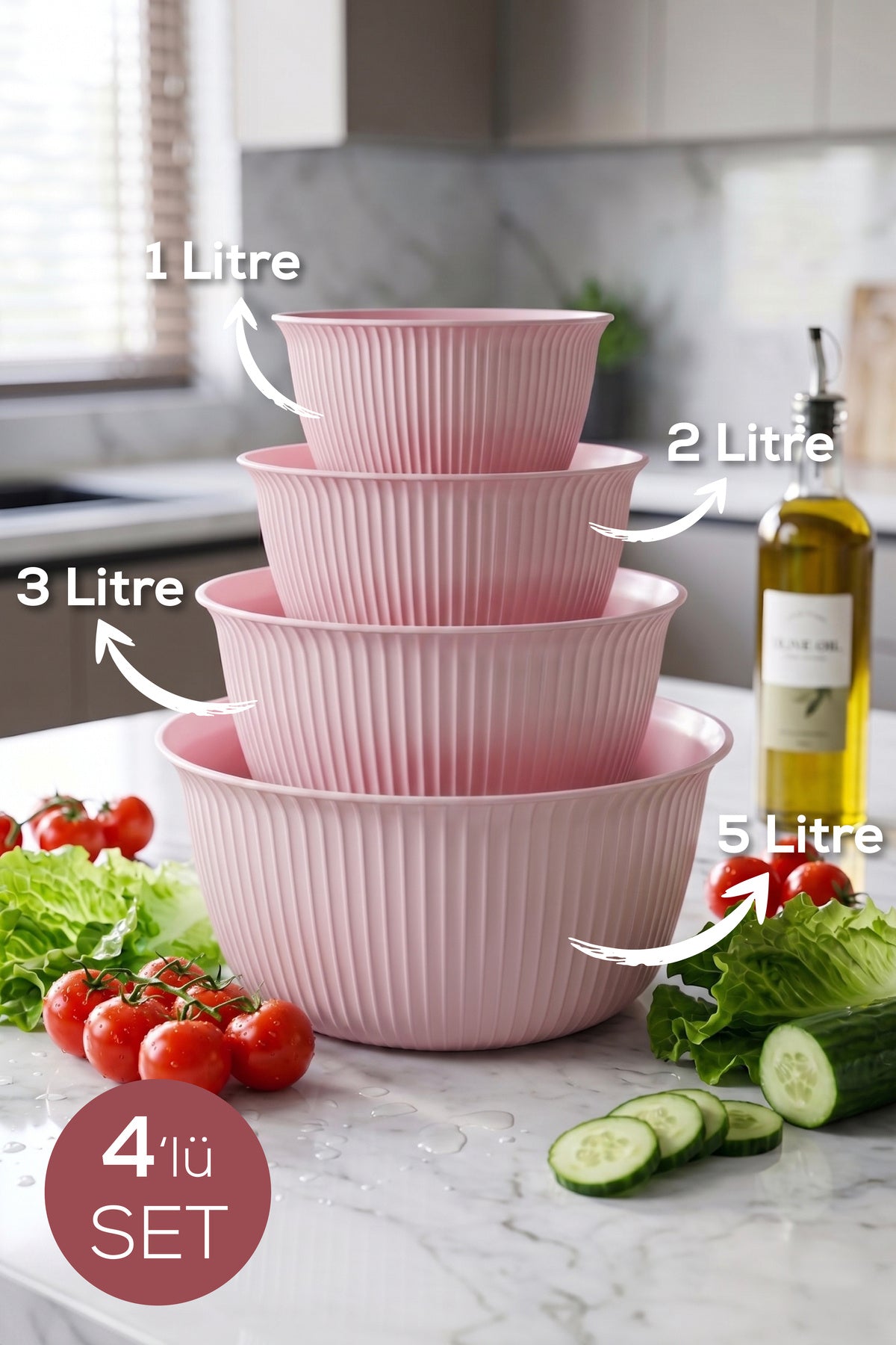 Set de 4 Bols de Cuisine Multifonctions avec Couvercles – 1 L, 2 L, 3 L et 5 L