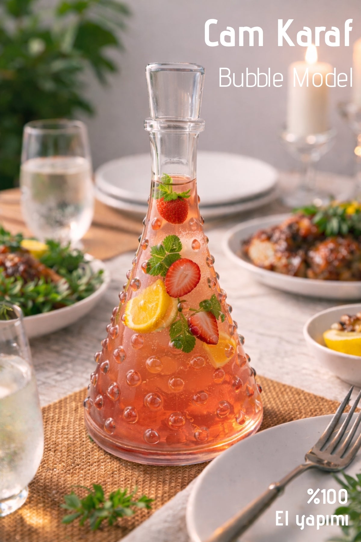 Carafe en Verre Artisanale avec Couvercle Bubble – 1 Litre