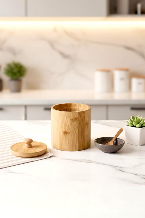 Kitchen Life Bocal de Rangement Pisa en Bambou 9 × 11 cm