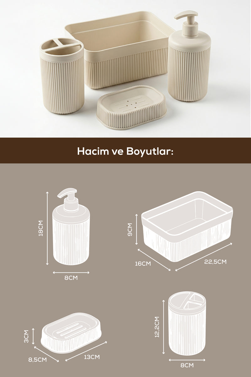 Set de Salle de Bain 4 Pièces avec Distributeur de Savon 550 ml et Organisateur