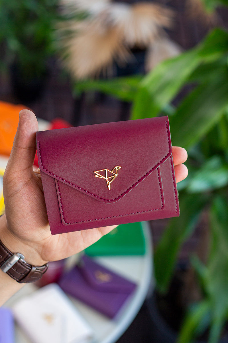 Portefeuille Femme Mini Violet Prune en Cuir Vegan avec Porte-Monnaie et Multi-Compartiments Cartes