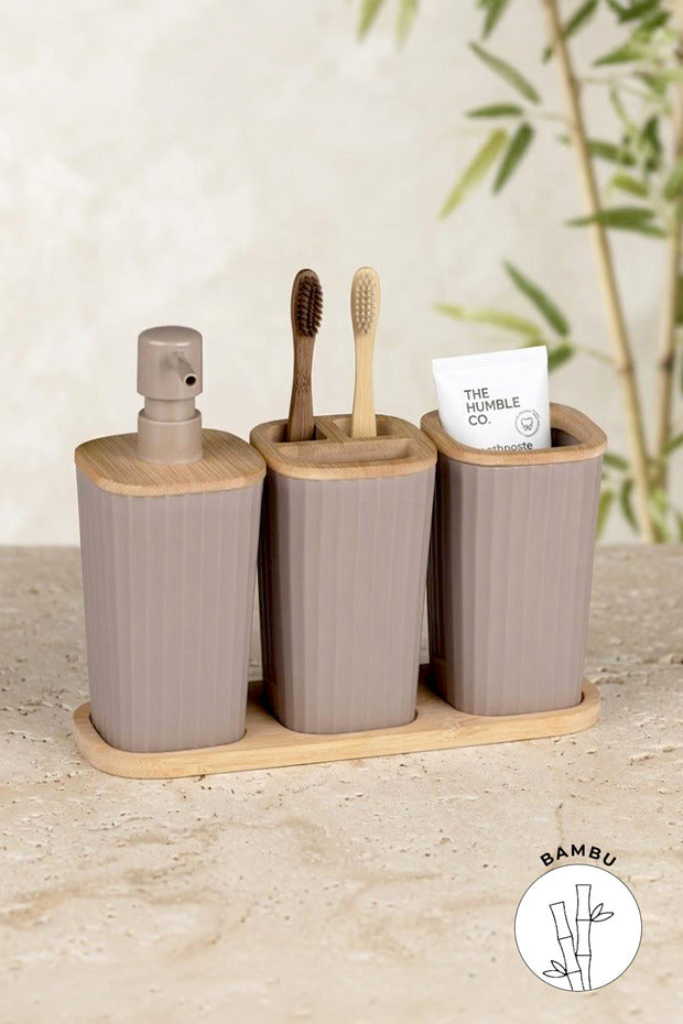 Set Organisateur 3 Bols avec Support en Bambou