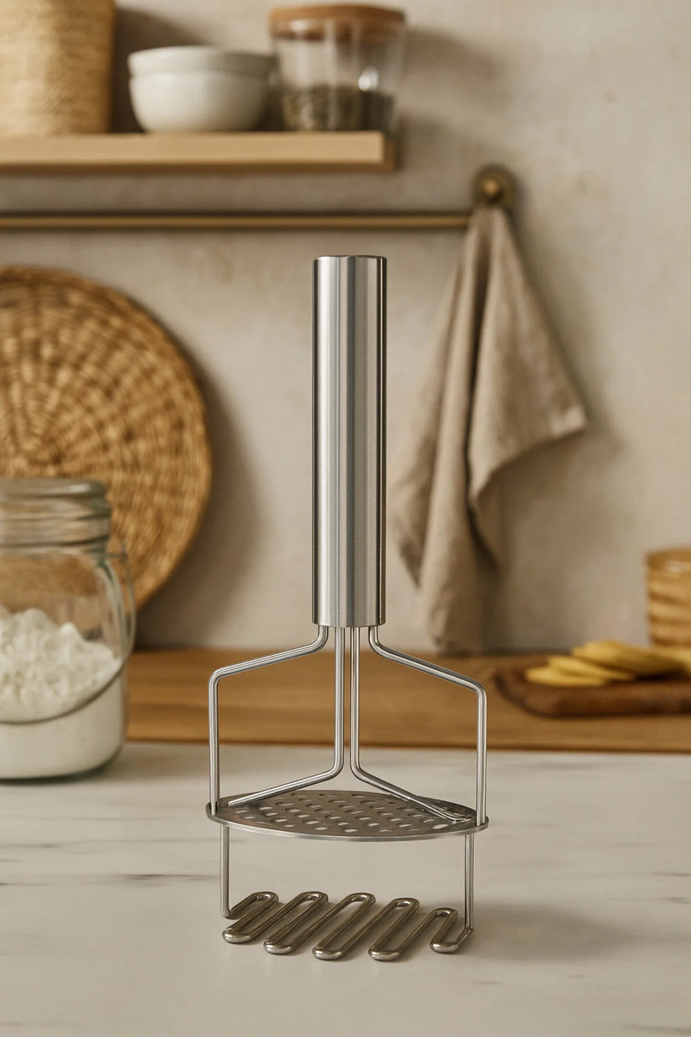 Presse-Purée en Acier Inoxydable avec Manche Ergonomique – Ustensile de Cuisine Résistant