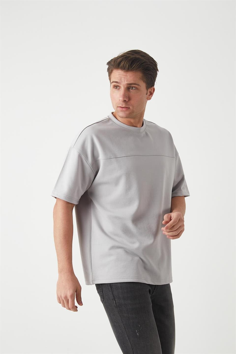 panel detayli basic oversize erkek t-shirt - Justyol