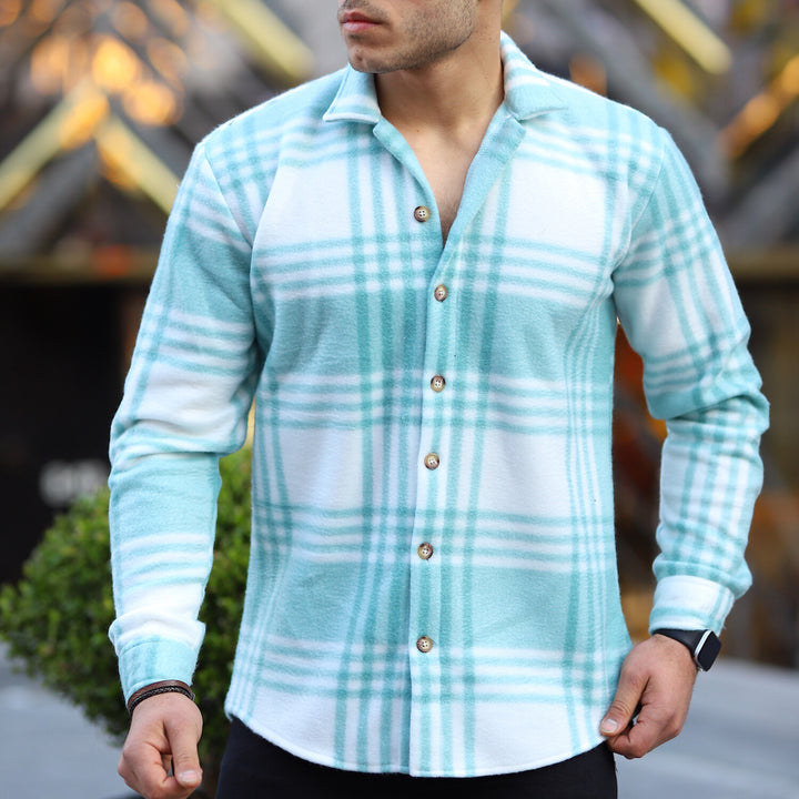Chemise Oversize Homme en Polaire Rayée Turquoise – Coupe Confortable 25990