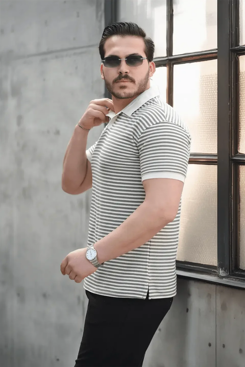 polo homme à rayures tricotées confortable