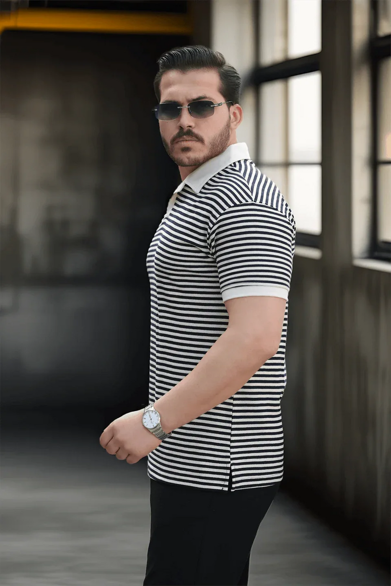 polo homme à rayures tricotées confortable