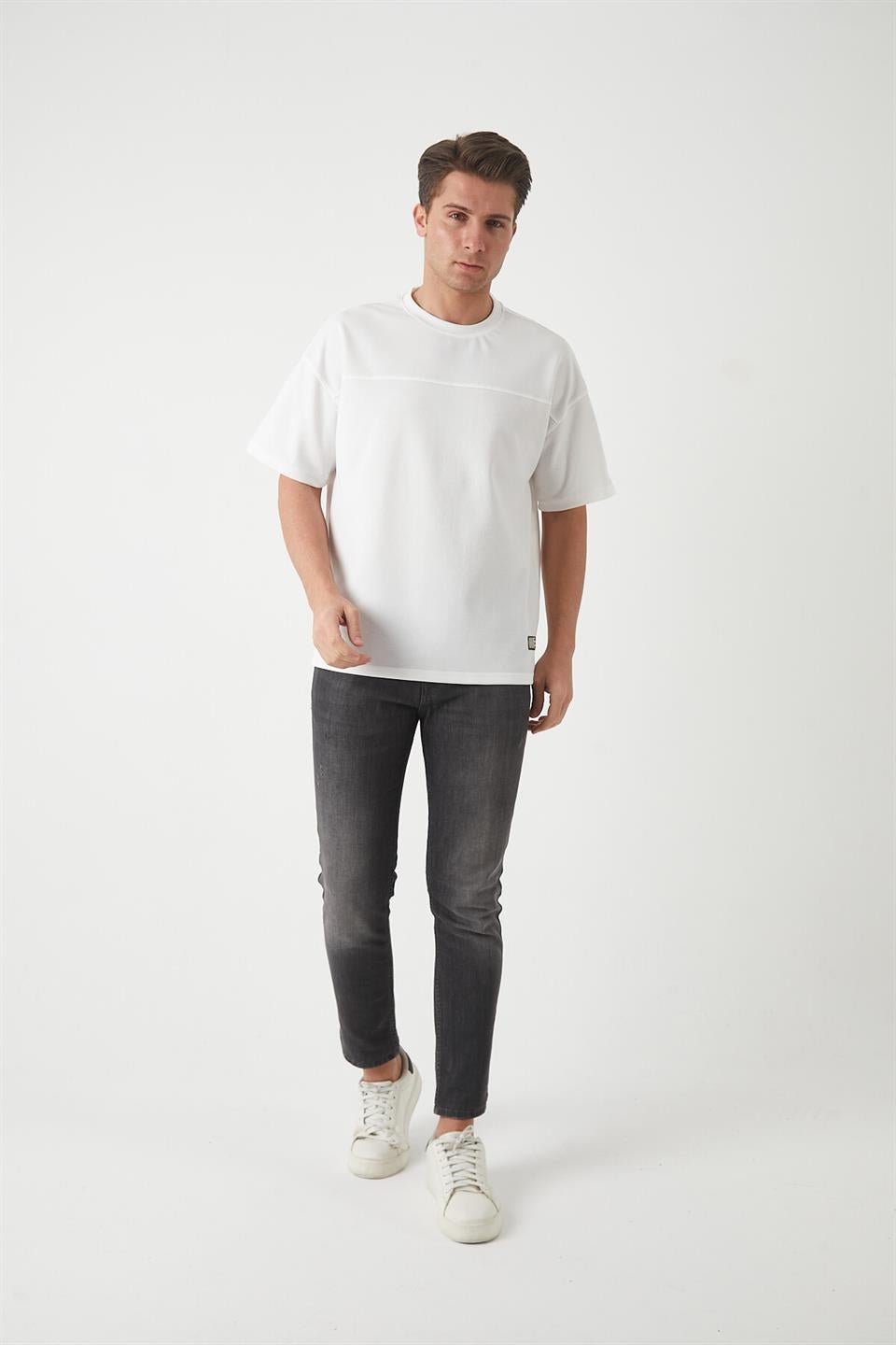 panel detayli basic oversize erkek t-shirt - Justyol