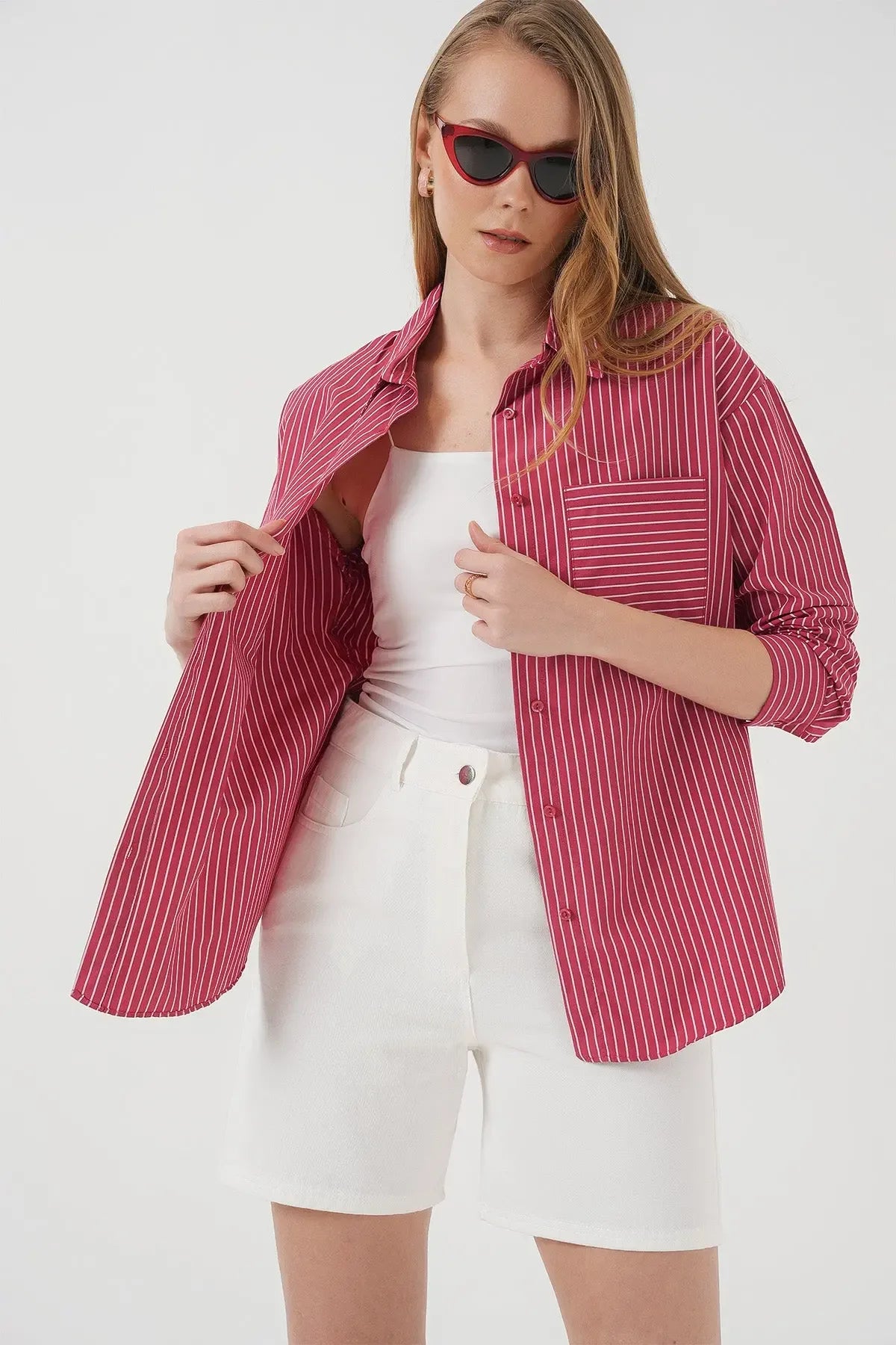 20205 Chemise oversize rayée avec poche - Justyol