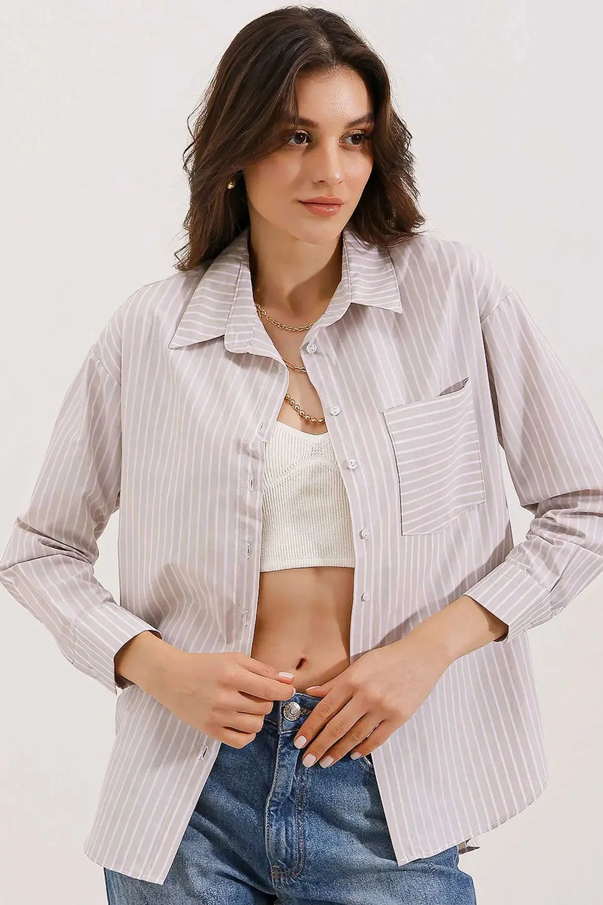 20205 Chemise oversize rayée avec poche - Justyol