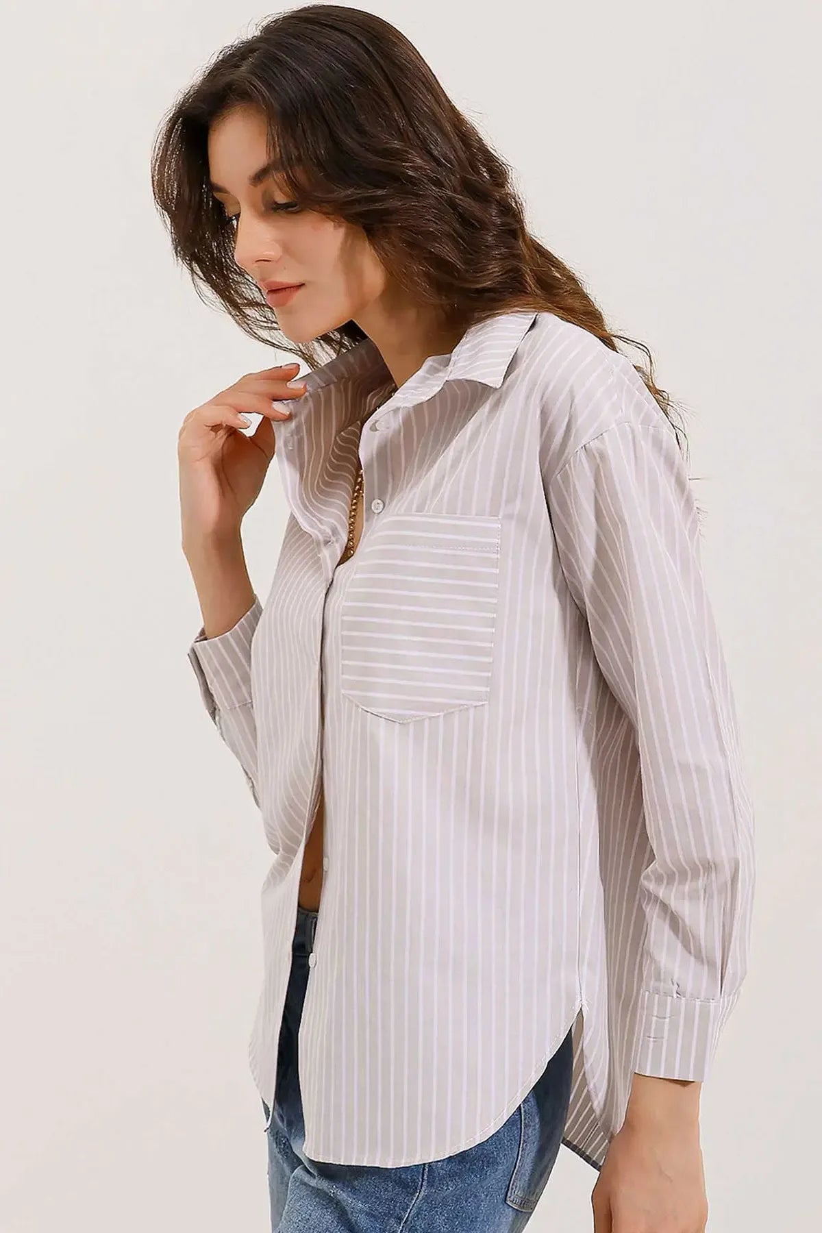 20205 Chemise oversize rayée avec poche - Justyol