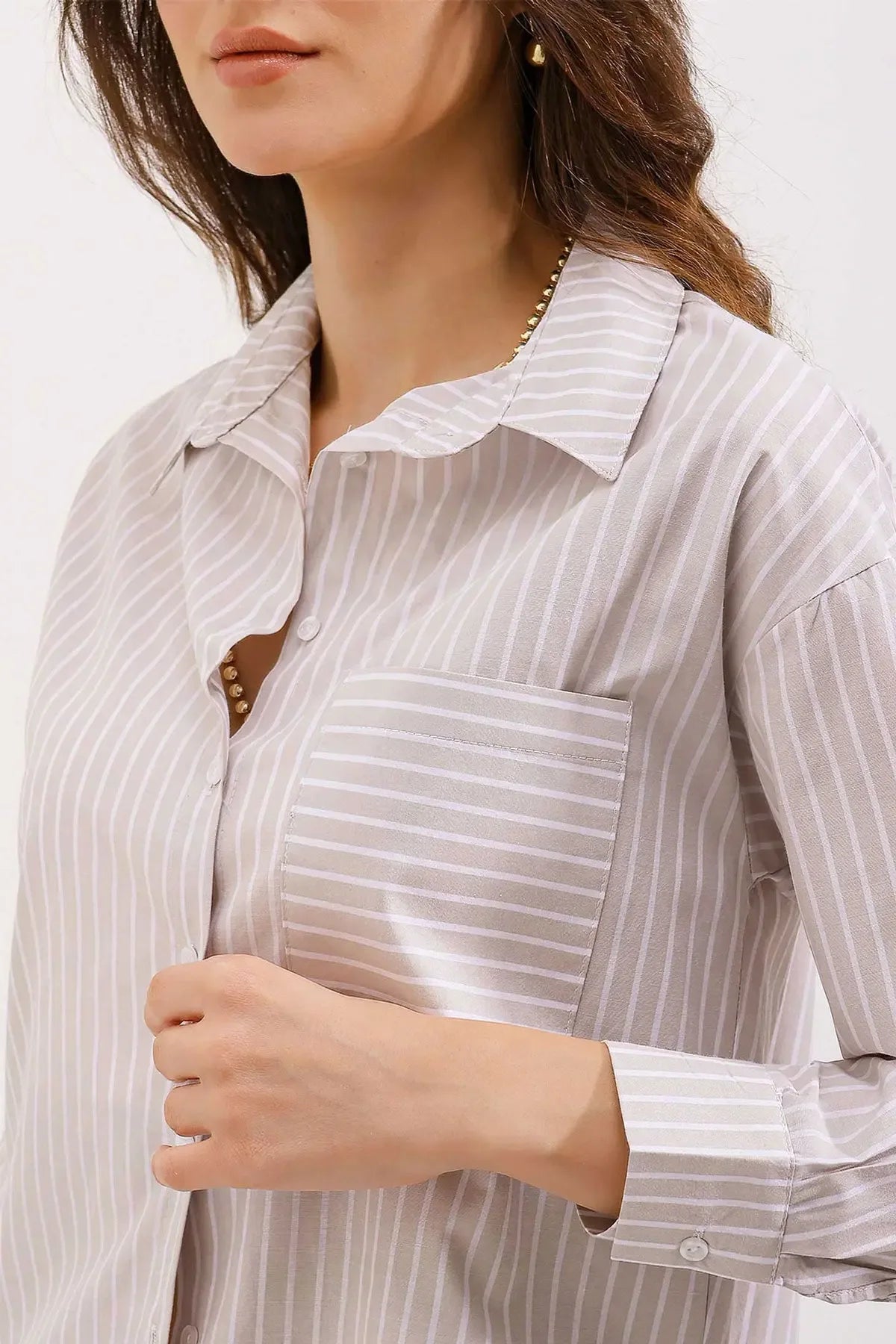 20205 Chemise oversize rayée avec poche - Justyol