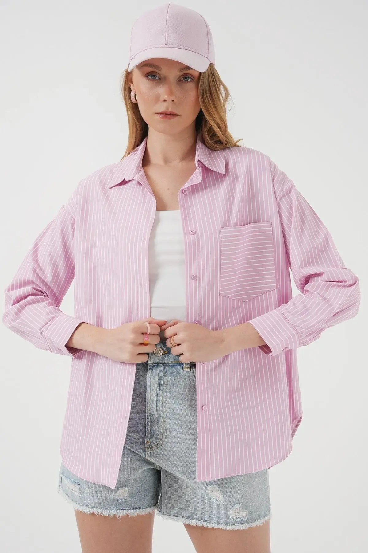 20205 Chemise oversize rayée avec poche - Justyol