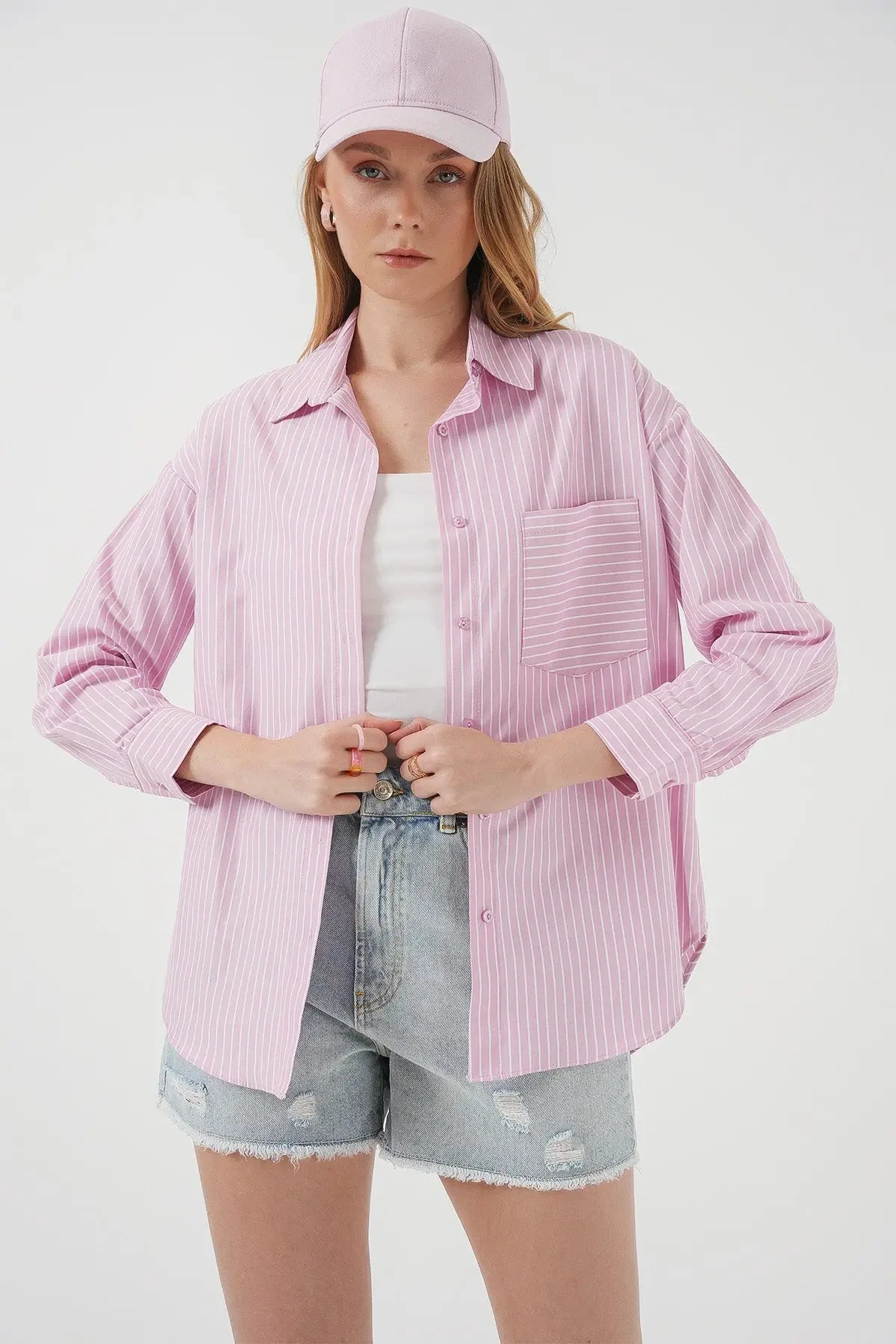 20205 Chemise oversize rayée avec poche - Justyol