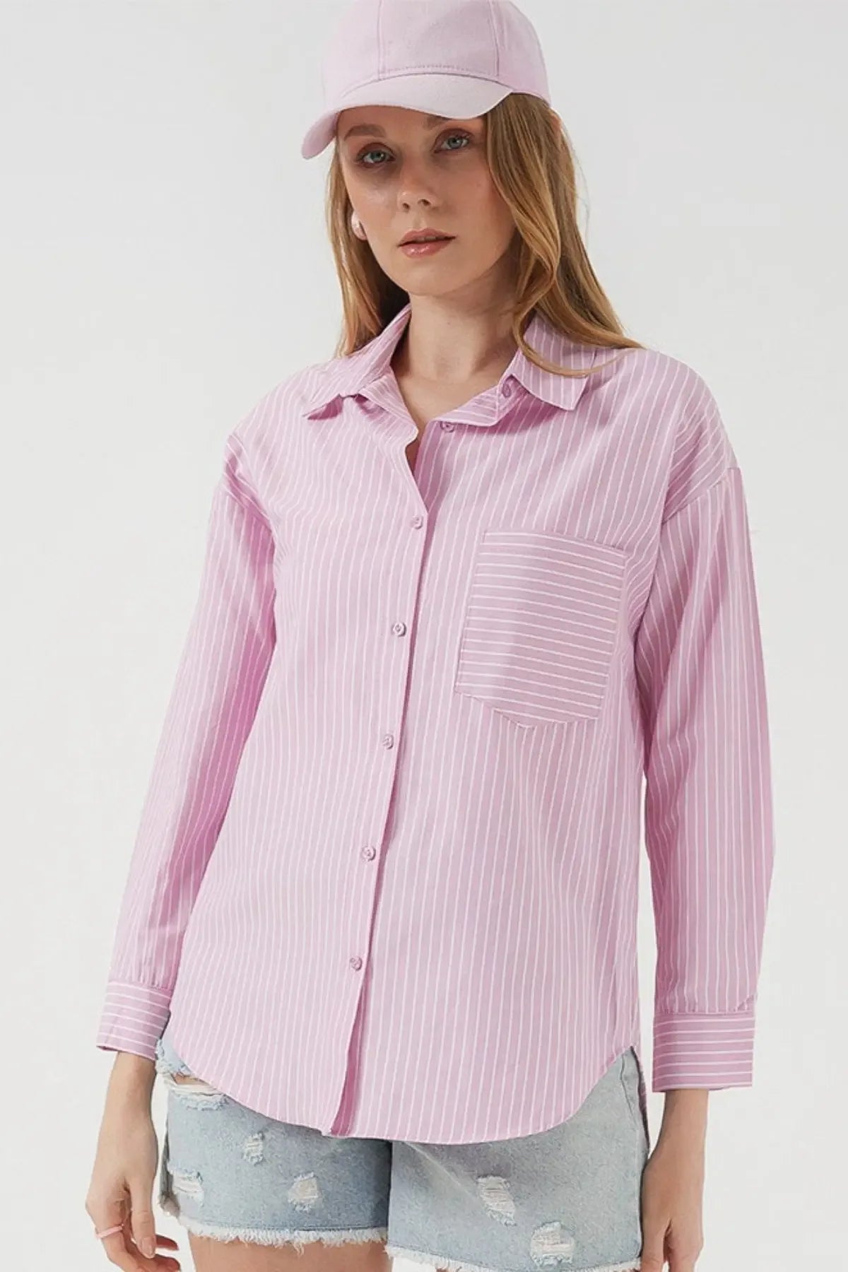 20205 Chemise oversize rayée avec poche - Justyol