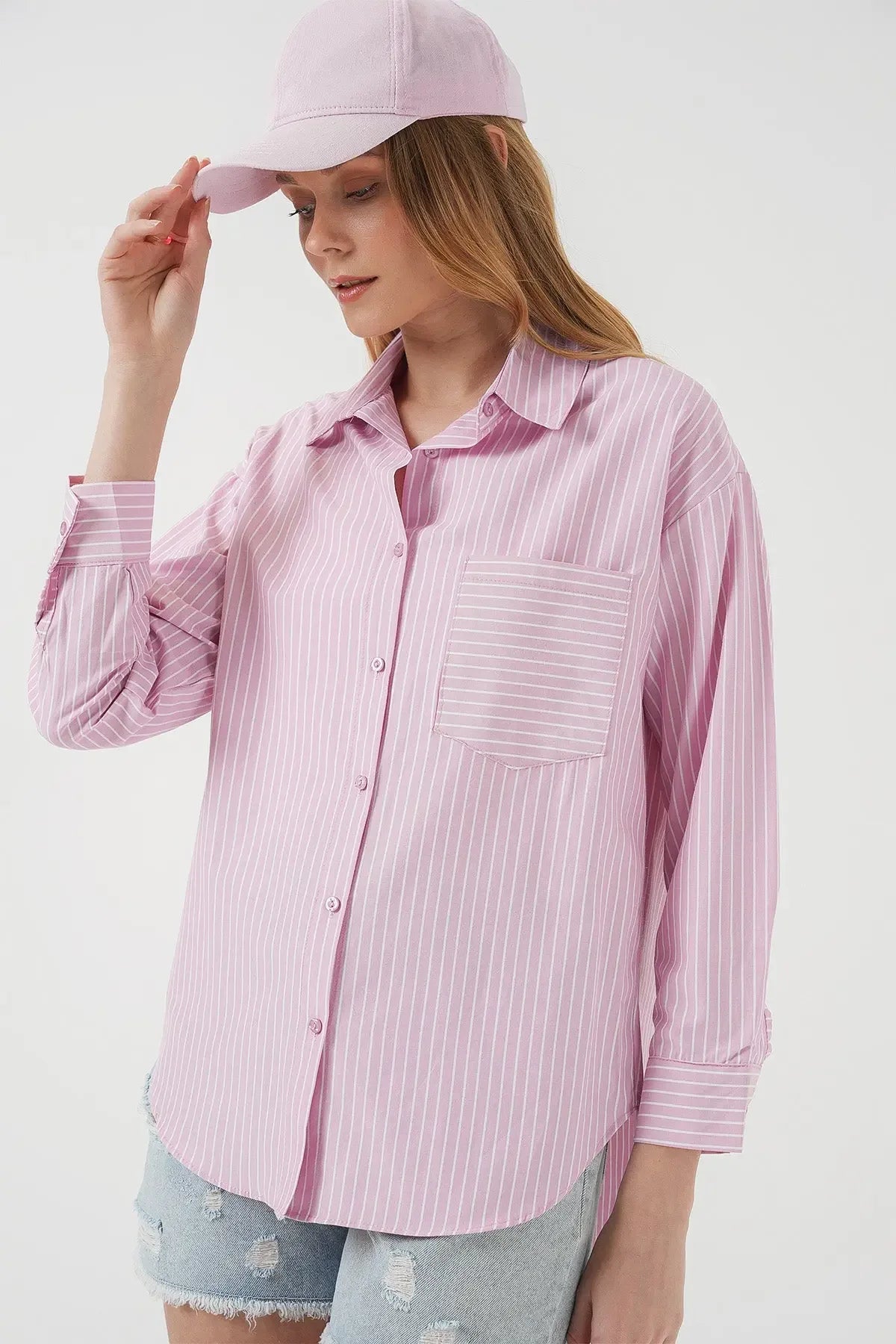 20205 Chemise oversize rayée avec poche - Justyol
